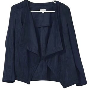 J Jill Open Front Suede Draped Blazer Jacket XS Petite Waterfall Layer Navy
